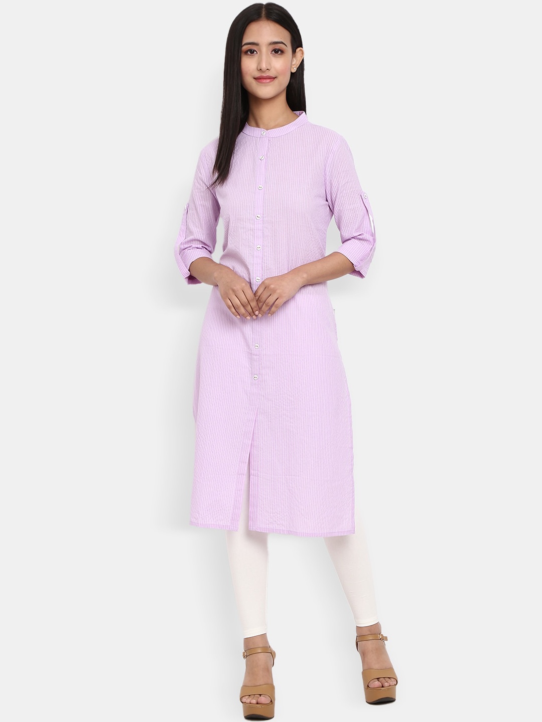 

Desi Mix Women Purple Flared Sleeves Kurta