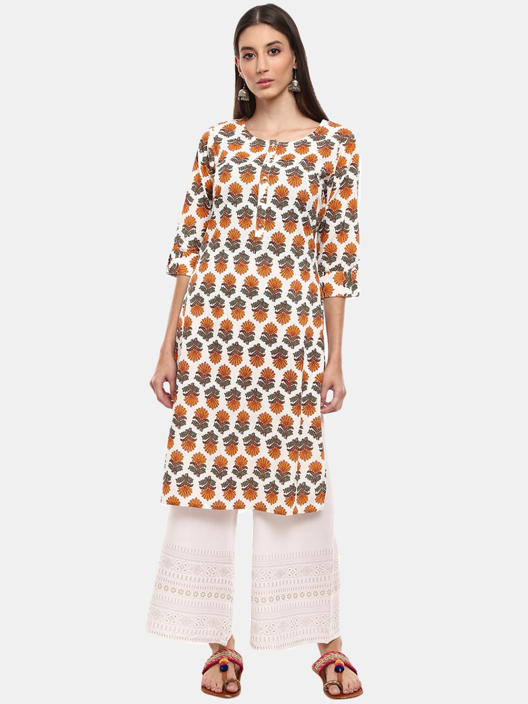 

Desi Mix Women White Geometric Printed Kurta