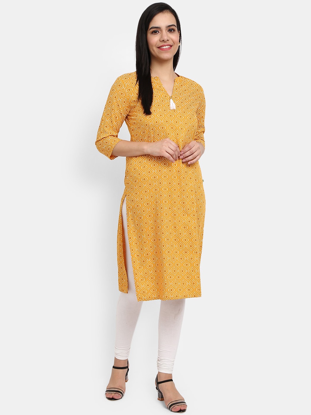 

Desi Mix Women Mustard Yellow Quirky Thread Work Kurta