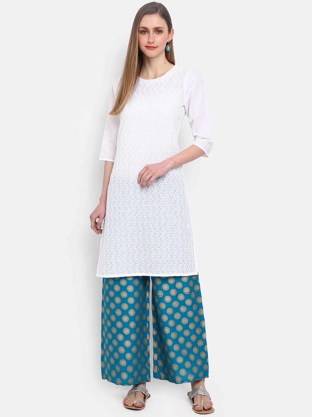 

Desi Mix Women White Self Embroidered Kurta
