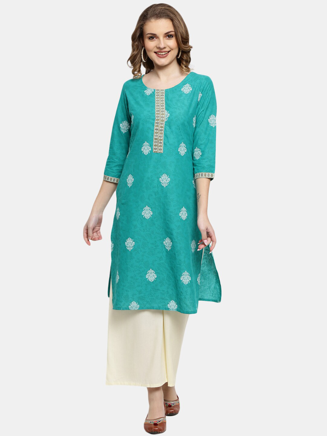 

Desi Mix Women Teal Ethnic Motifs Printed Kurta