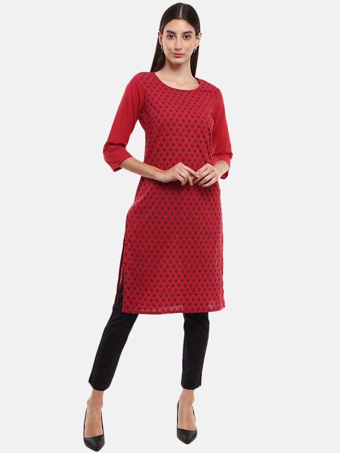 

Desi Mix Women Red Floral Printed Kurta