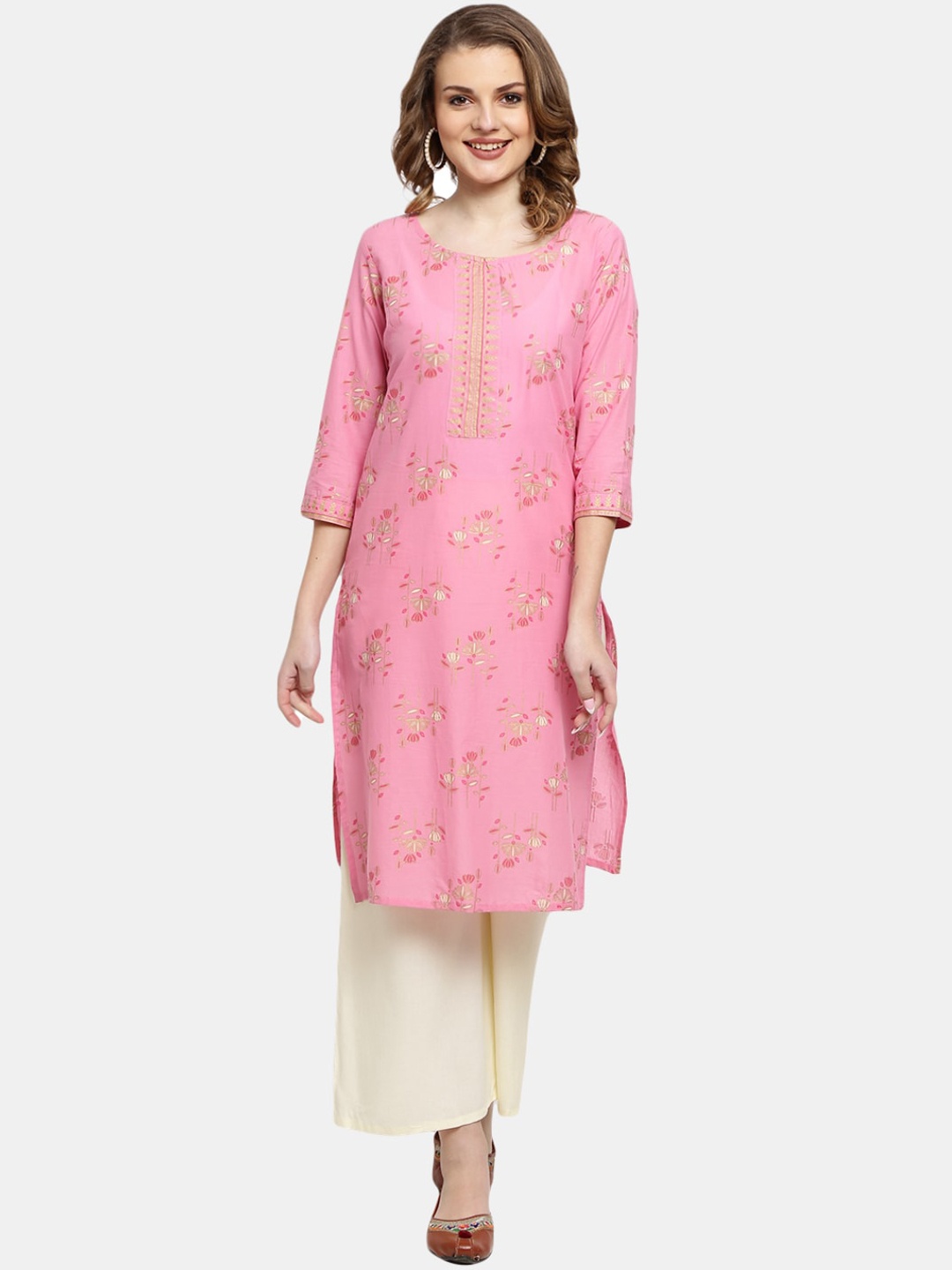 

Desi Mix Women Pink Floral Printed Kurta