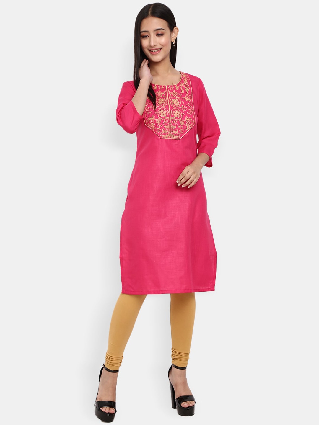 

Desi Mix Women Fuchsia Yoke Design Thread Work Kurta