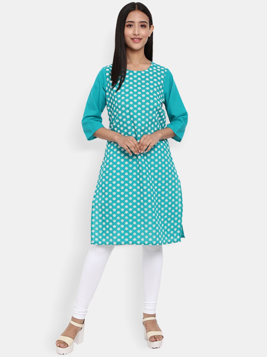 

Desi Mix Women Green Floral Printed Kurta