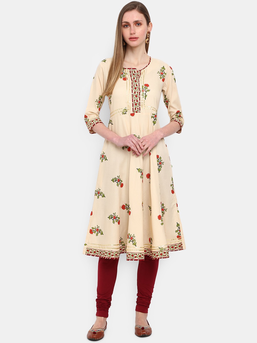 

Desi Mix Women Off White Floral Printed Anarkali Kurta