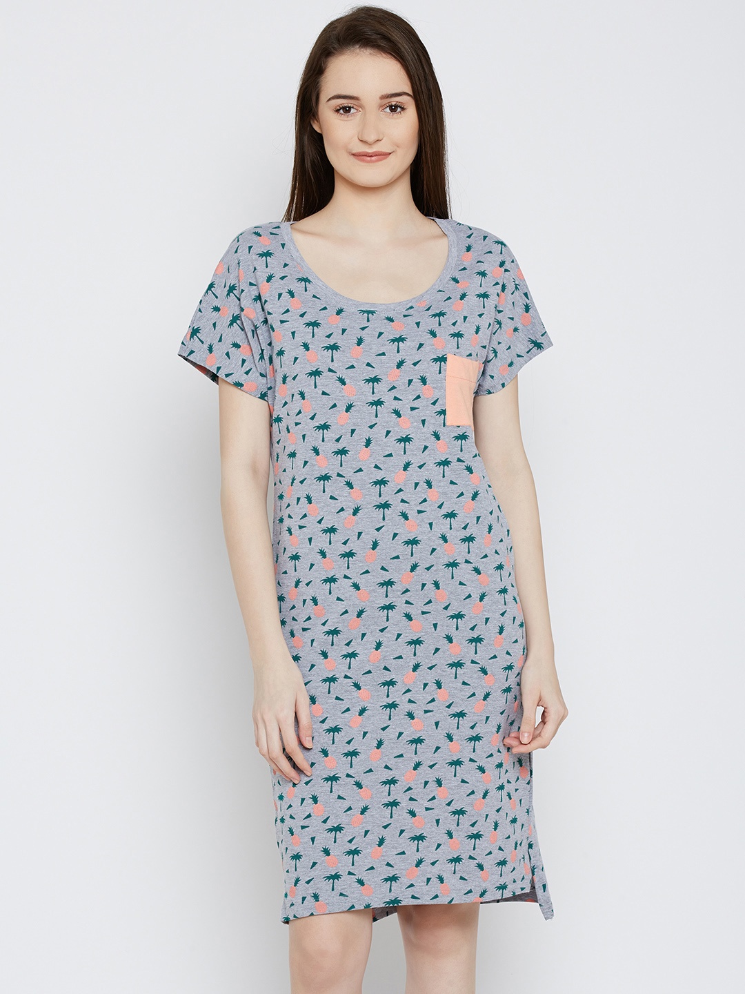 

Slumber Jill Grey Melange Printed Sleep T-shirt FWSJ905