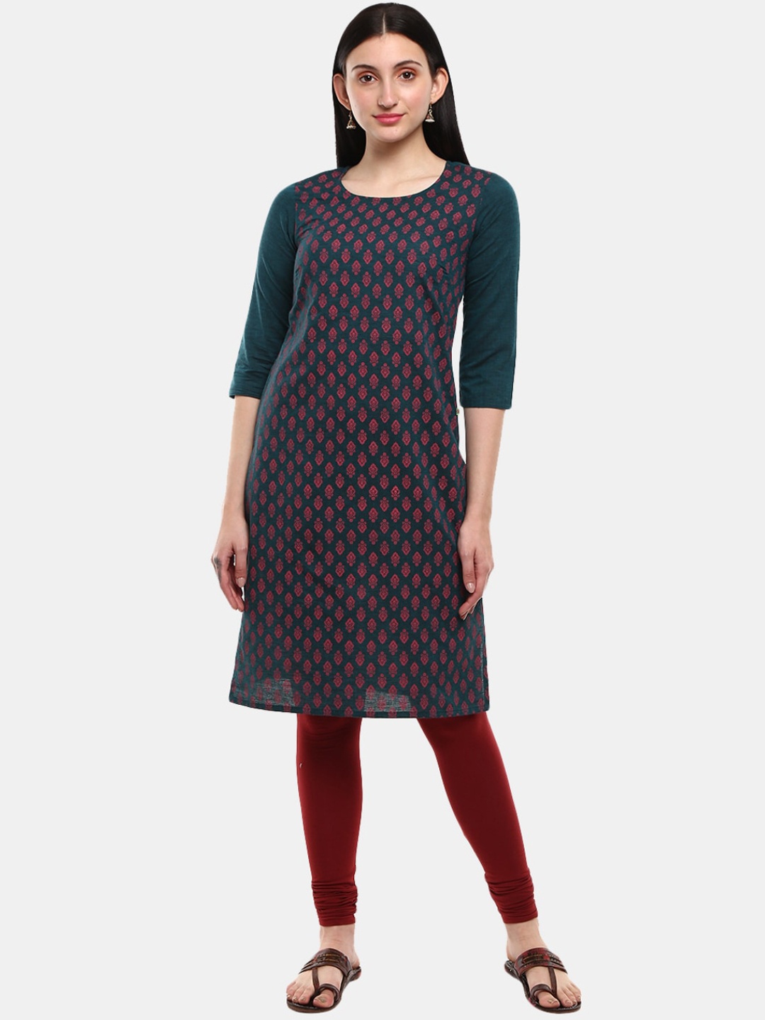 

Desi Mix Women Green & Red Ethnic Motifs Printed Kurta