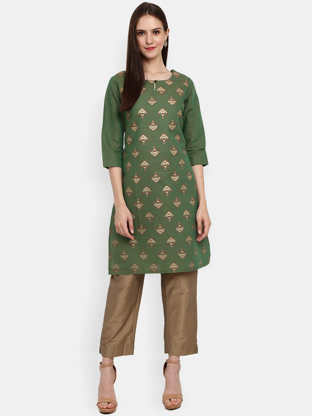 

Desi Mix Women Green Floral Printed Kurta