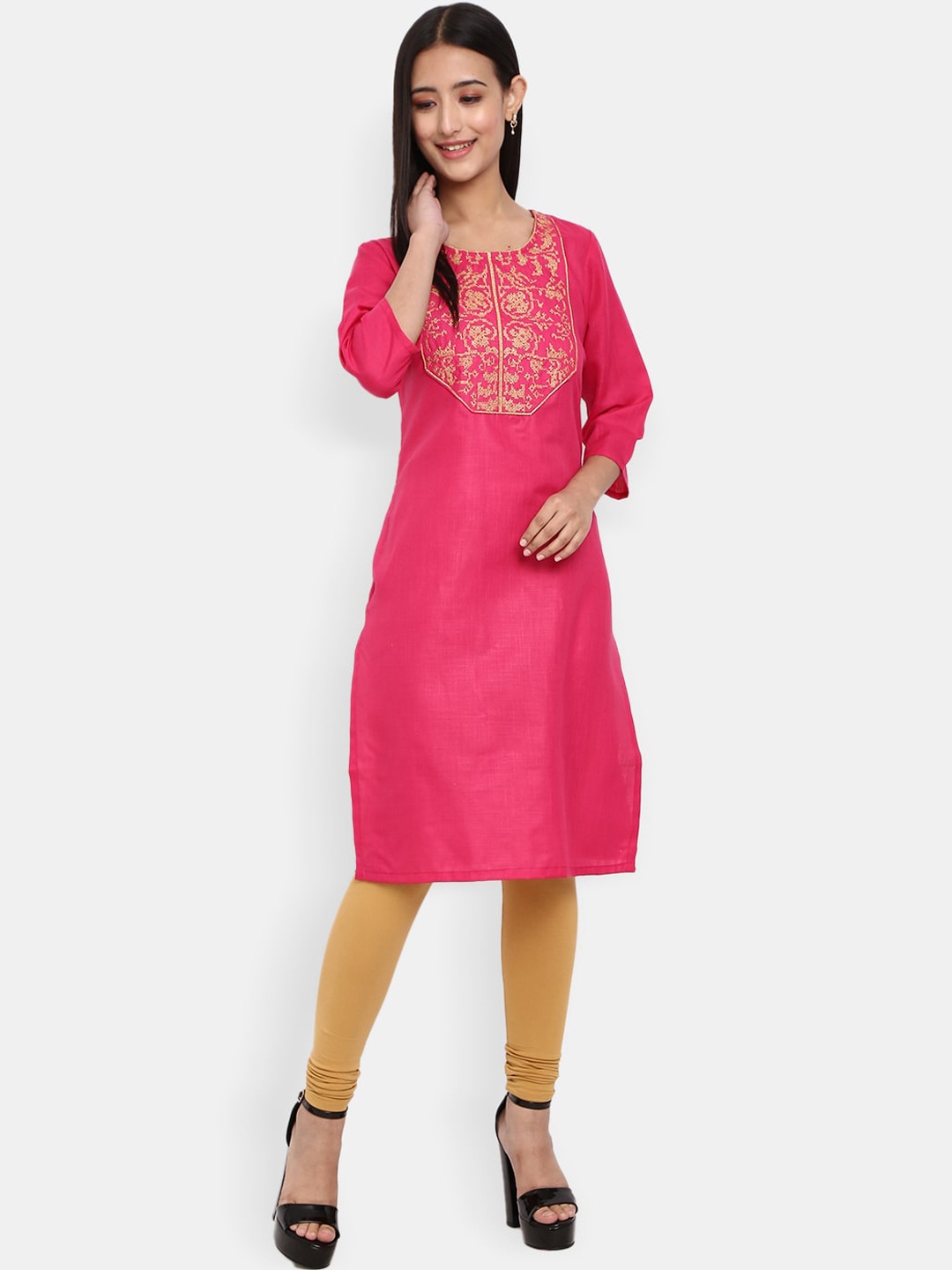 

Desi Mix Women Fuchsia Yoke Design Thread Work Kurta