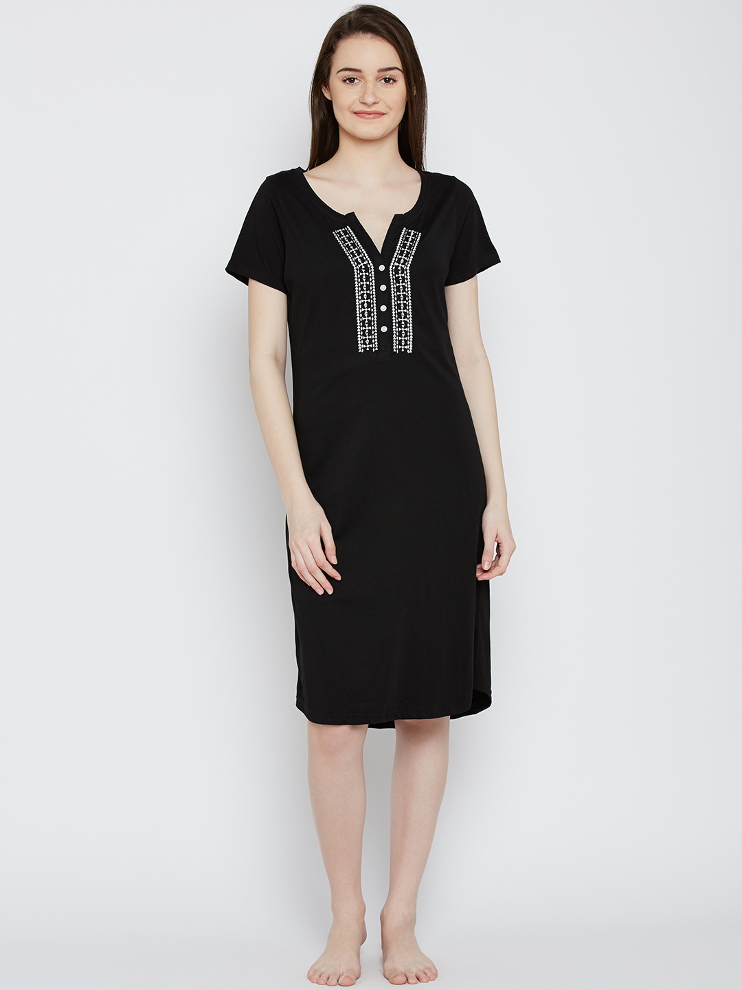 

Slumber Jill Black Embroidered Detail Sleep T-shirt FWSJ908