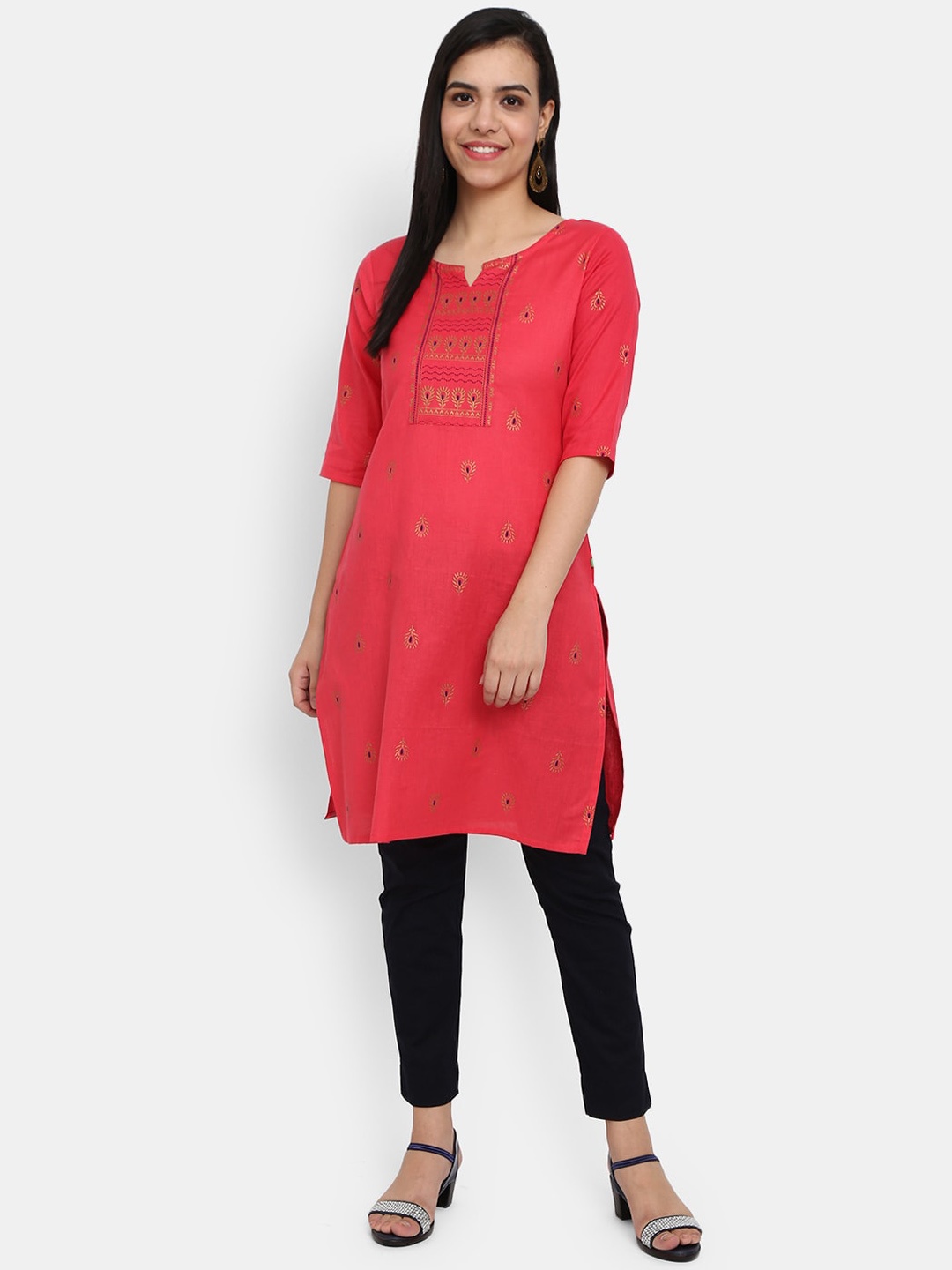 

Desi Mix Women Pink Ethnic Motifs Printed Yoke Design Kurta