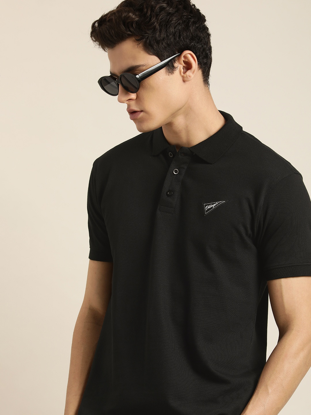 

DILLINGER Men Black Polo Collar Cotton T-shirt