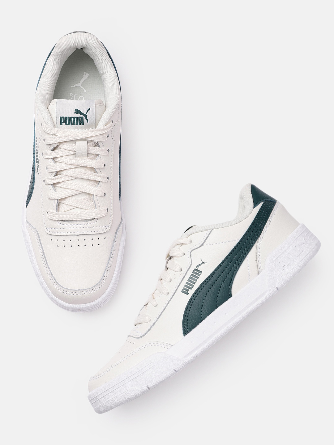 

Puma Unisex Off White Solid Leather Caracal SoftFoam+ Regular Sneakers