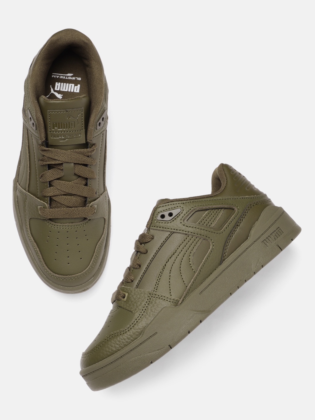 

Puma Unisex Perforations Slipstream lth Leather Sneakers, Olive