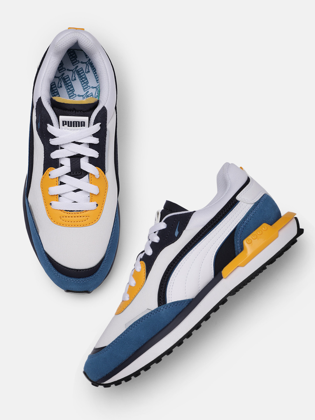 

Puma Unisex White & Blue City Rider Sneakers