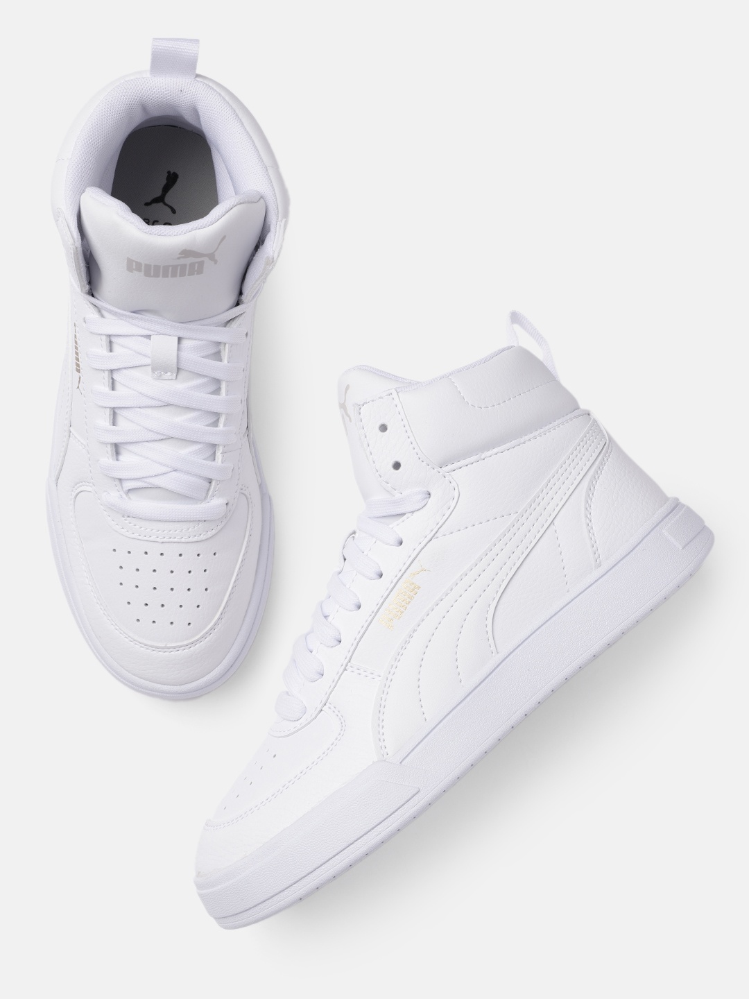 

Puma Unisex White Caven Mid-Top Leather Sneakers