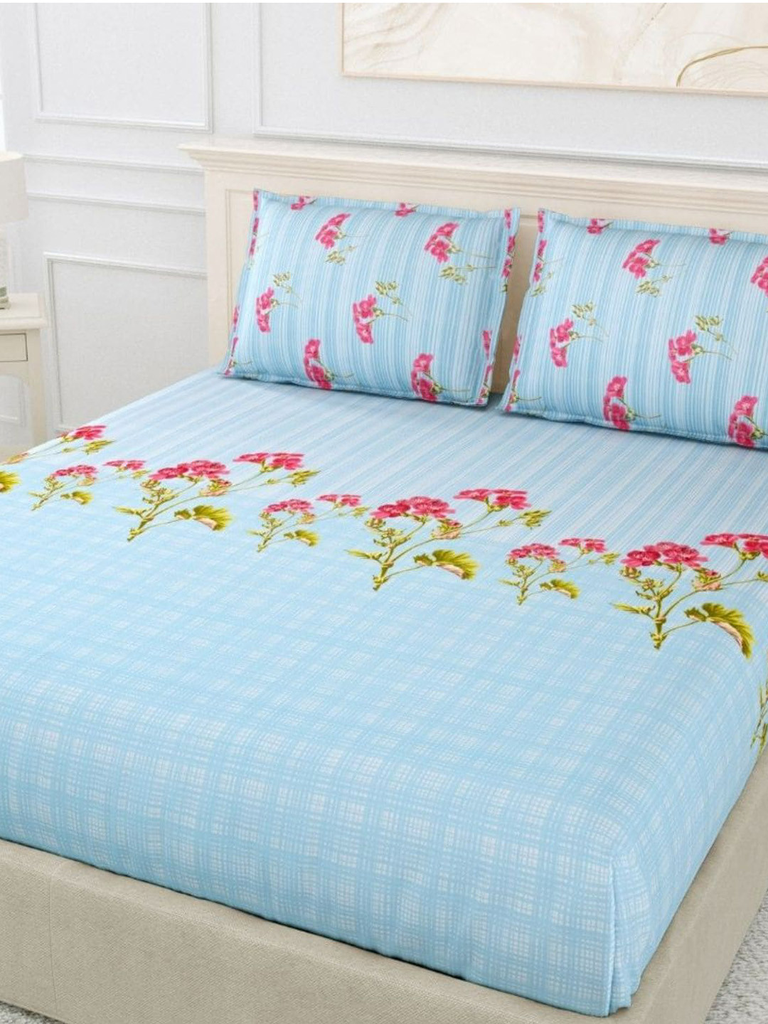 

haus & kinder Blue 186 TC Floral Print Cotton King Size Bedsheet