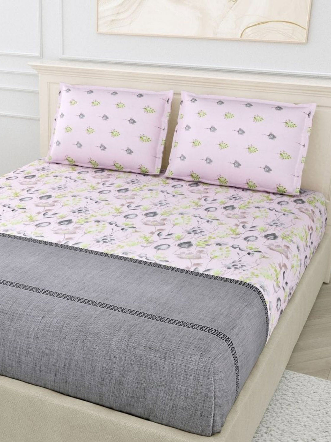 

haus & kinder Purple 186 TC Floral Print Cotton King Size Bedsheet