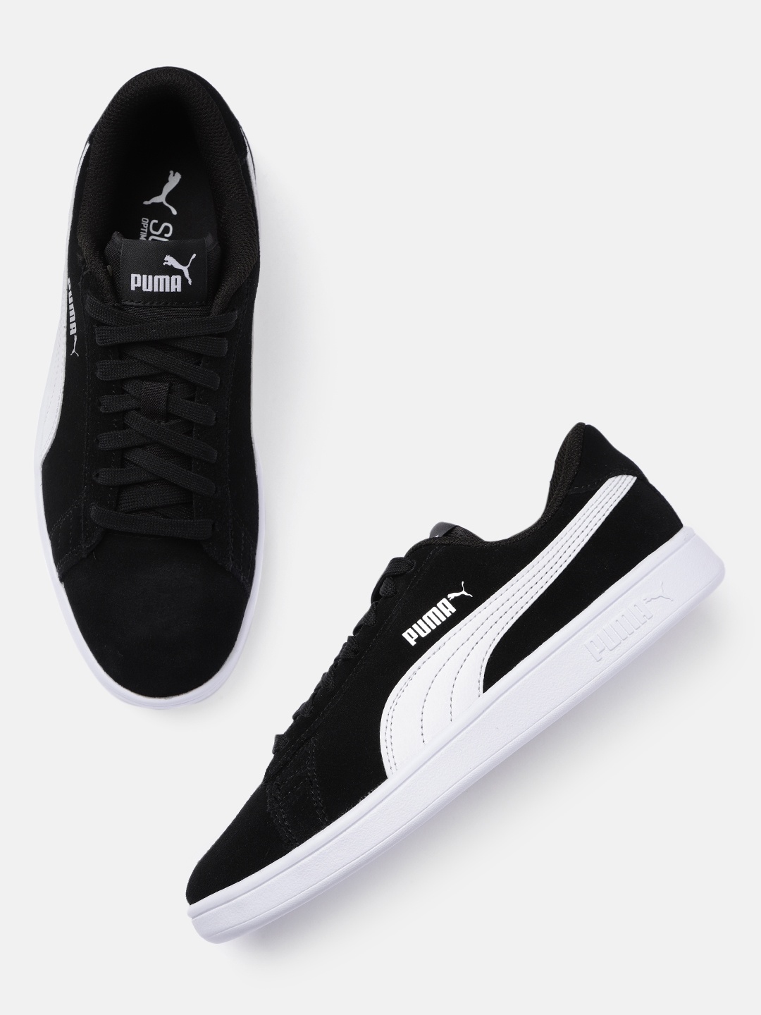 

Puma Unisex Black Solid Regular Smash V2 Wide Casual Sneakers