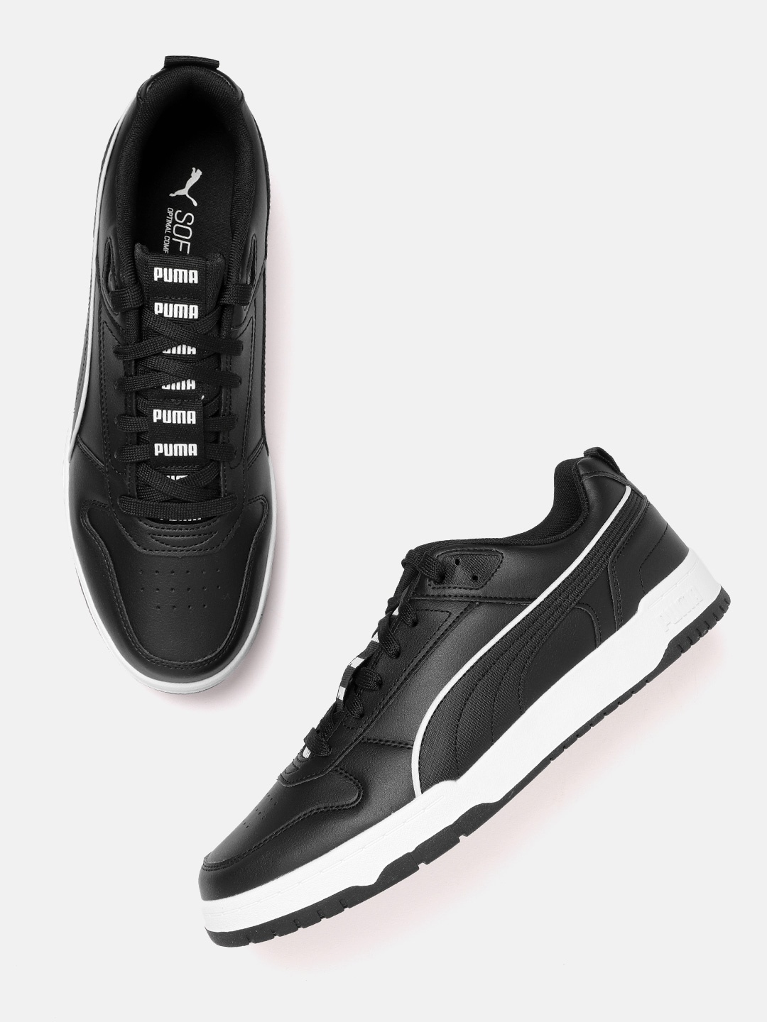 

Puma Unisex Black Perforated RBD Game Low Tape Leather Sneakers Excluding Trims