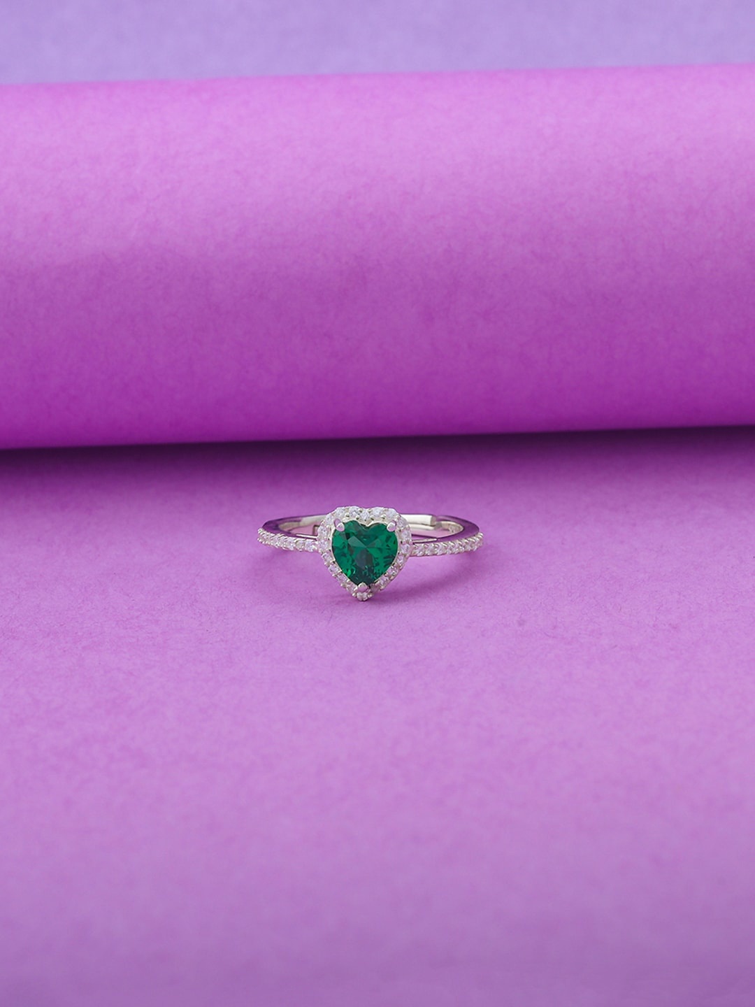 

Studio Voylla 925 Sterling Silver Green CZ-Studded Finger Ring