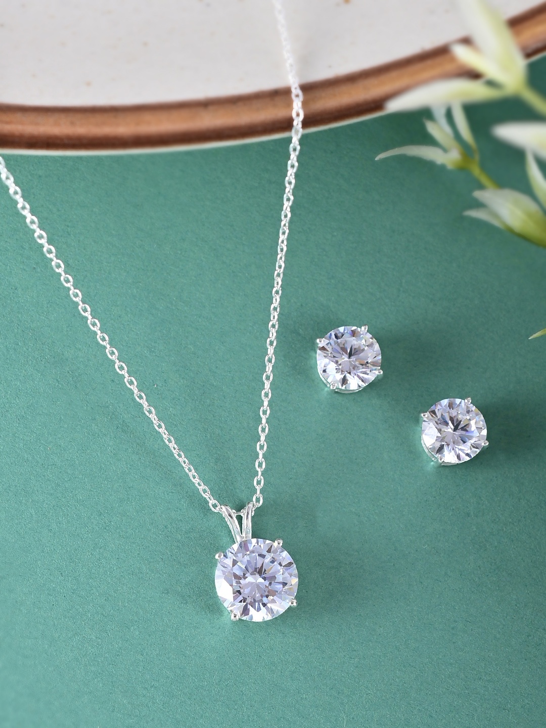 

Studio Voylla CZ Studded 925 Sterling Silver Pendant Set
