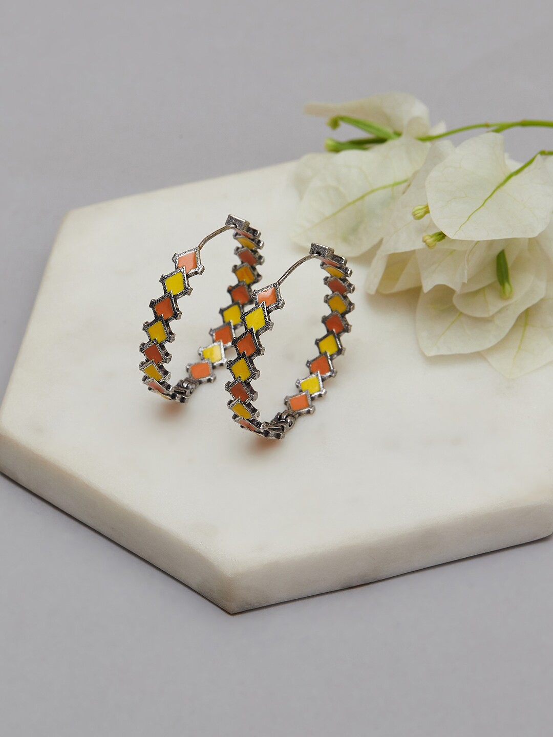 

Voylla Silver-Toned Contemporary Drop Earrings