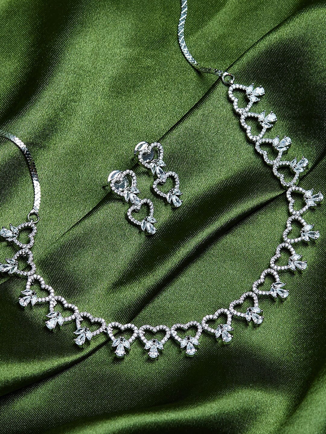 

Voylla Rhodium-Plated Silver-Toned CZ Studded Jewellery Set