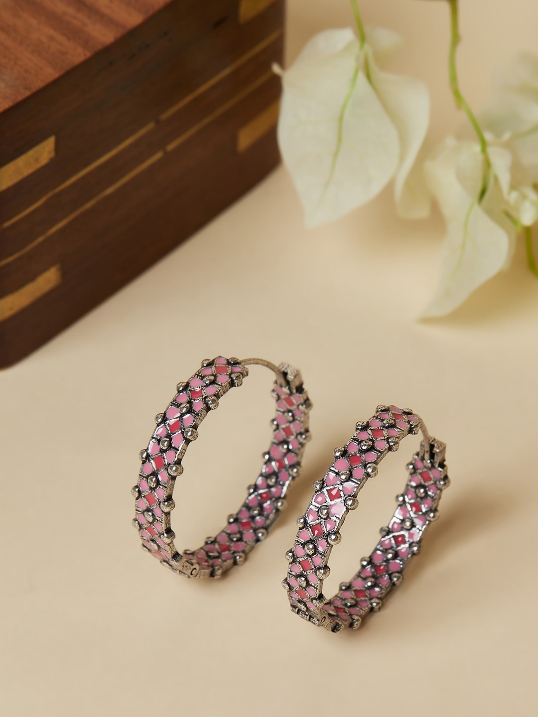 

Voylla Silver-Toned Contemporary Hoop Earrings