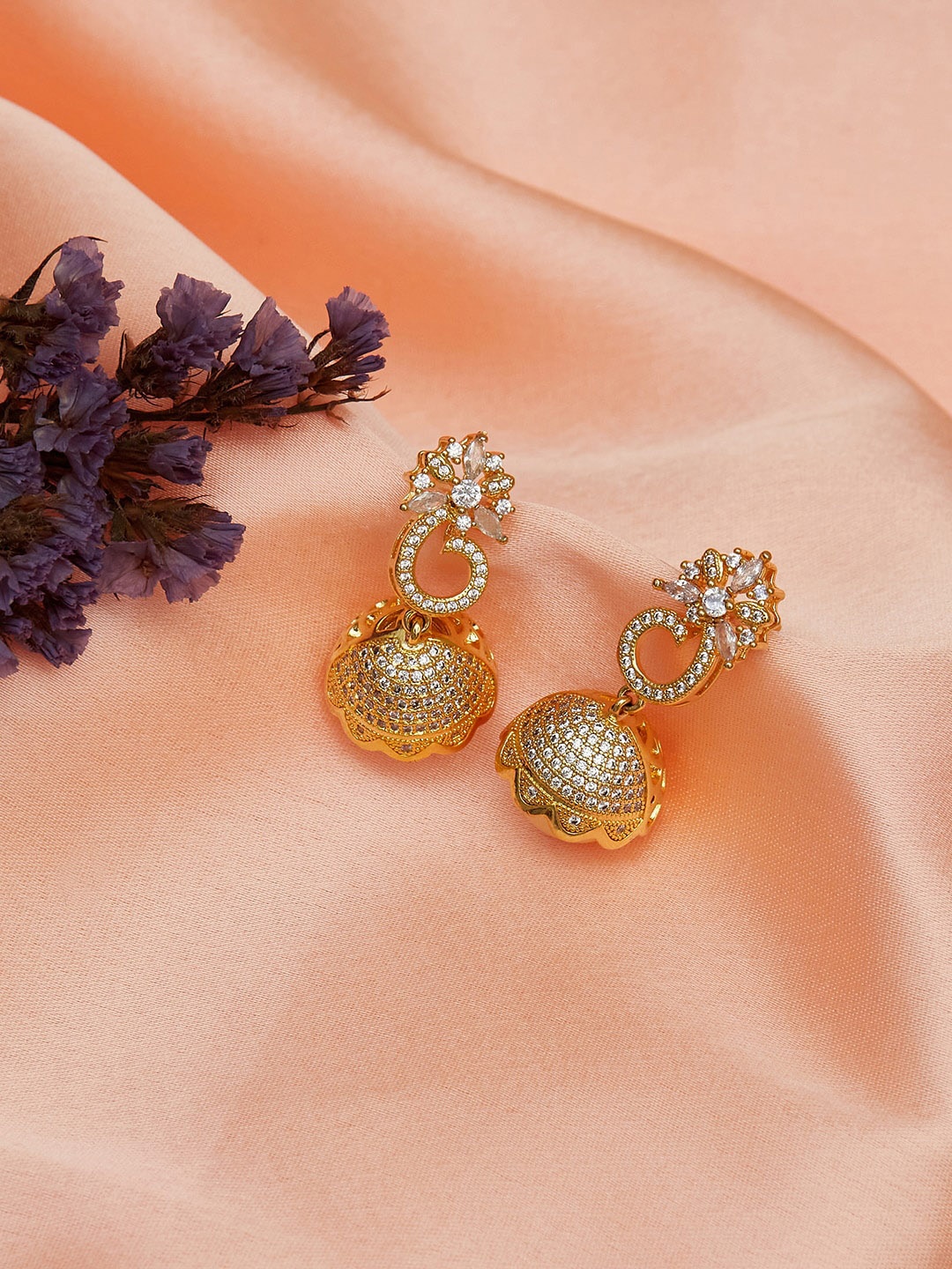 

Voylla Gold-Toned Contemporary Jhumkas Earrings