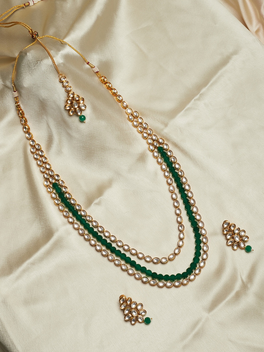 

Voylla Gold Plated & White Studded Layered Jewellery Set