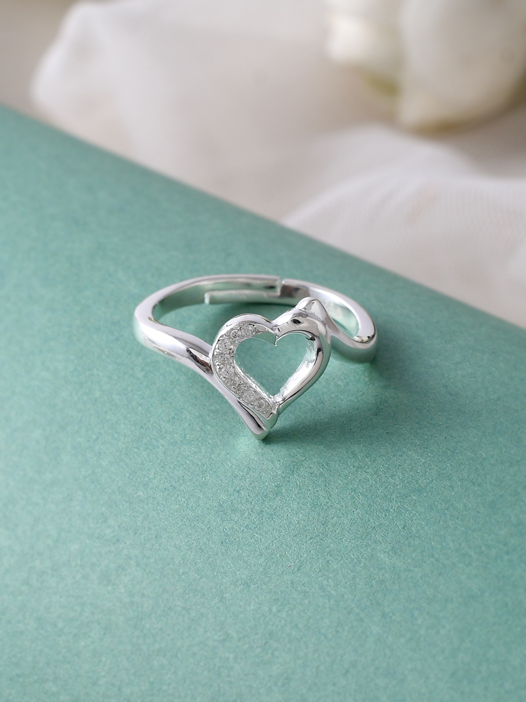 

Studio Voylla 925 Sterling Silver White Stone-Studded Adjustable Finger Ring