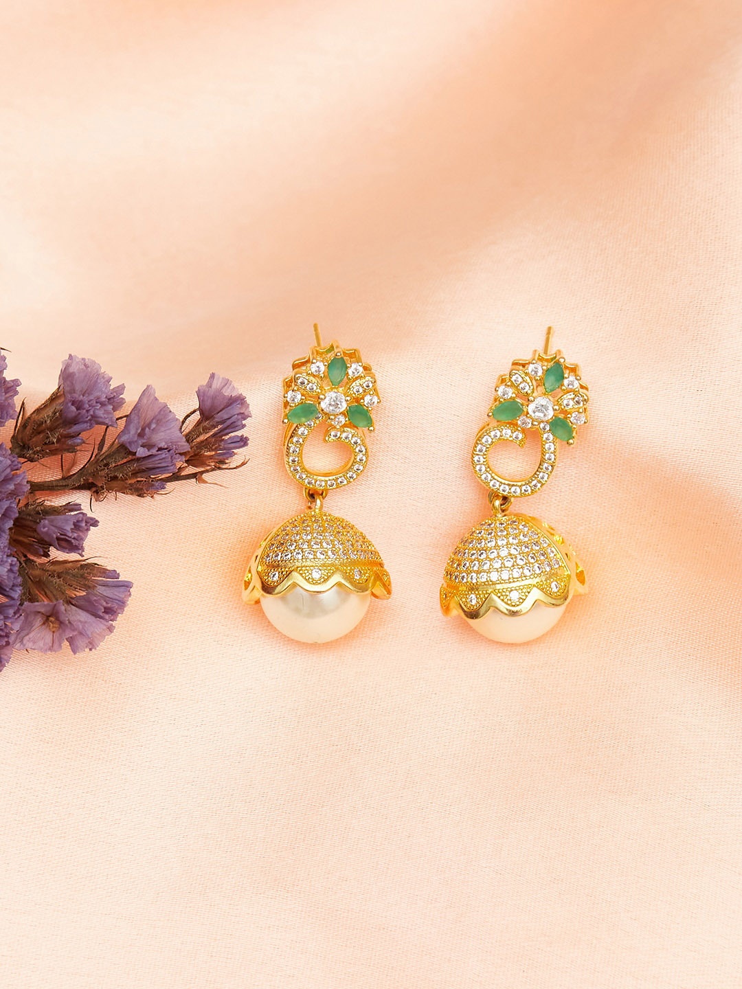 

Voylla Gold-Toned Contemporary Jhumkas Earrings