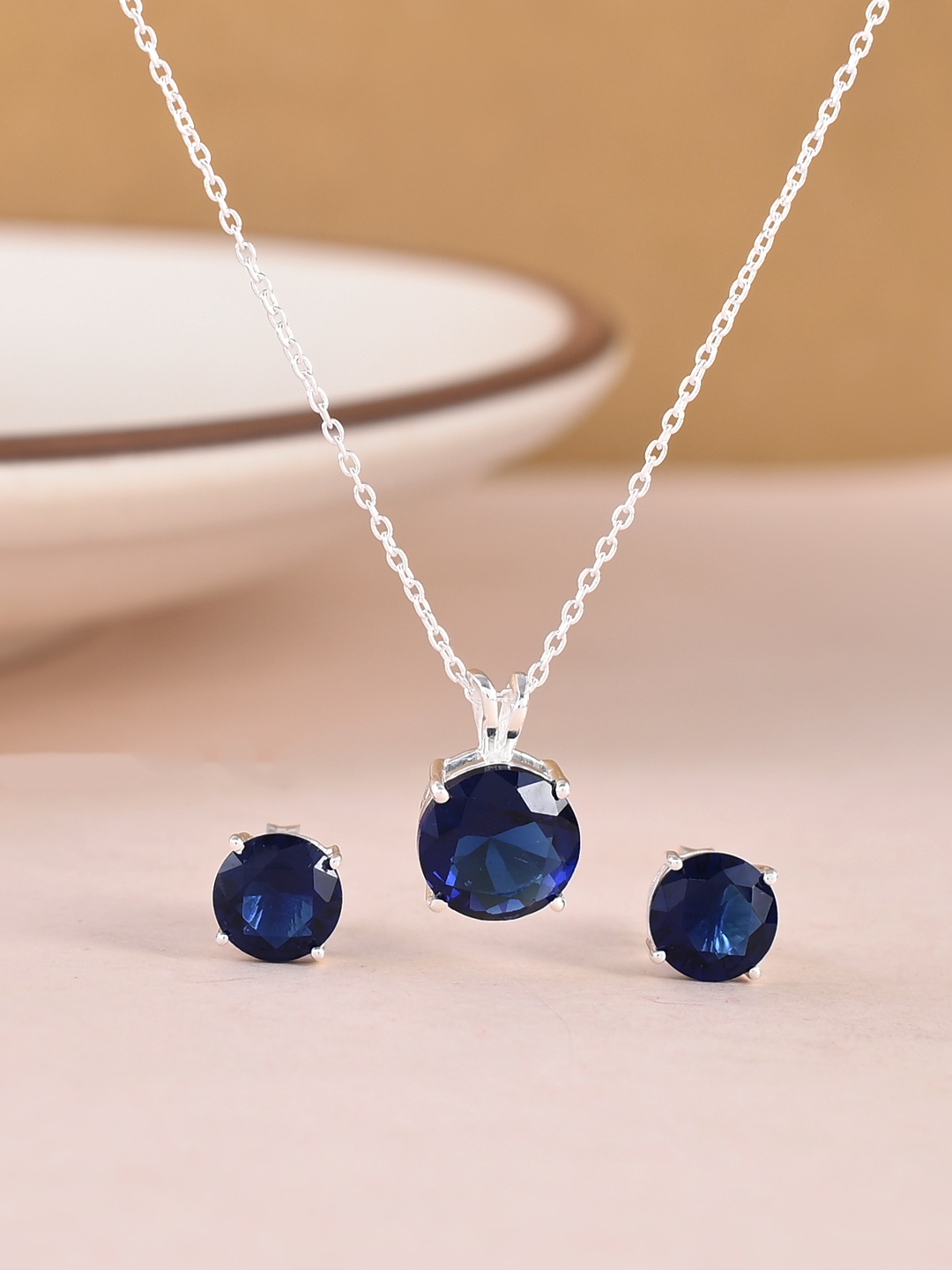 

Studio Voylla Blue 925 Sterling Silver CZ-Studded Jewellery Set