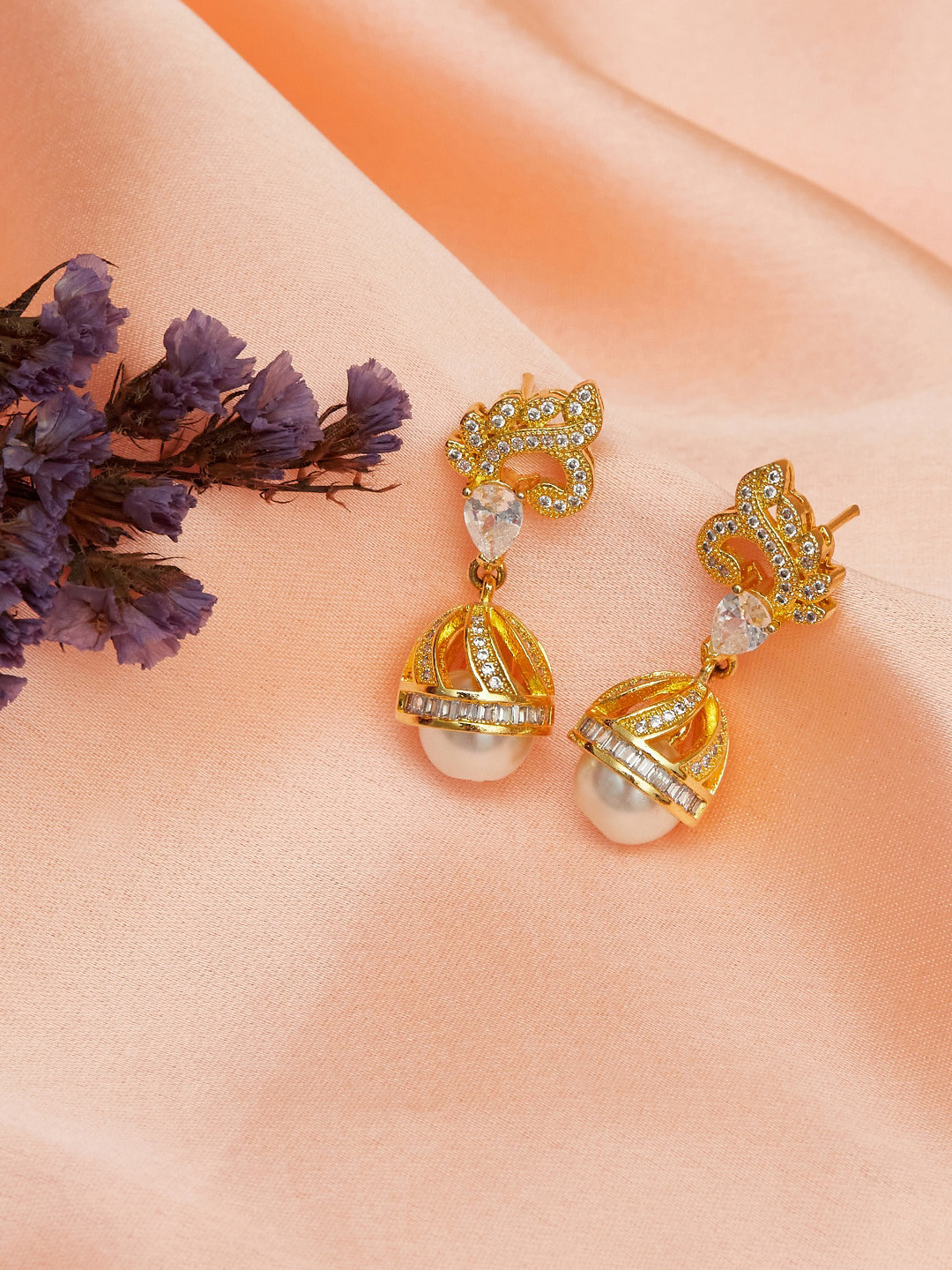 

Voylla Gold-Toned Contemporary Jhumkas Earrings