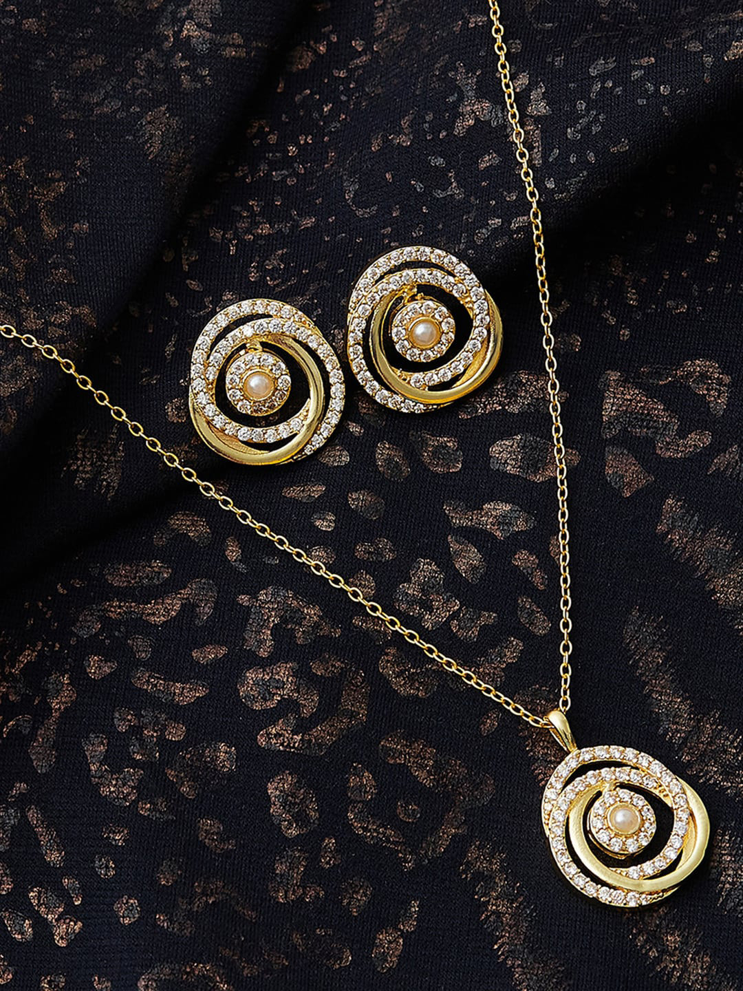 

Voylla Gold-Plated White Studded Pendant Set