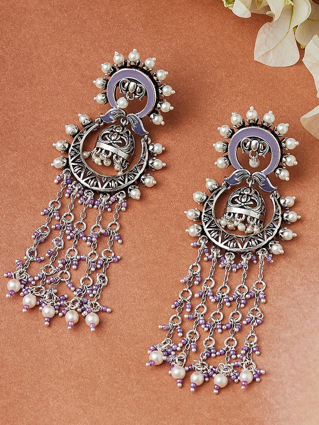 

Voylla Silver-Toned Contemporary Drop Earrings
