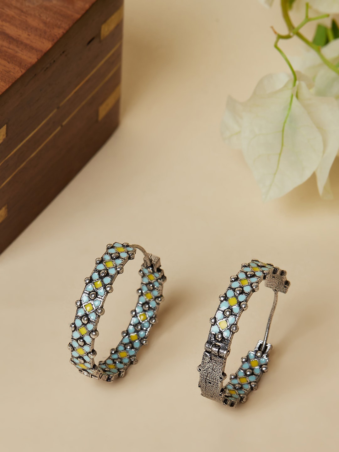 

Voylla Silver-Toned Contemporary Hoops Earrings