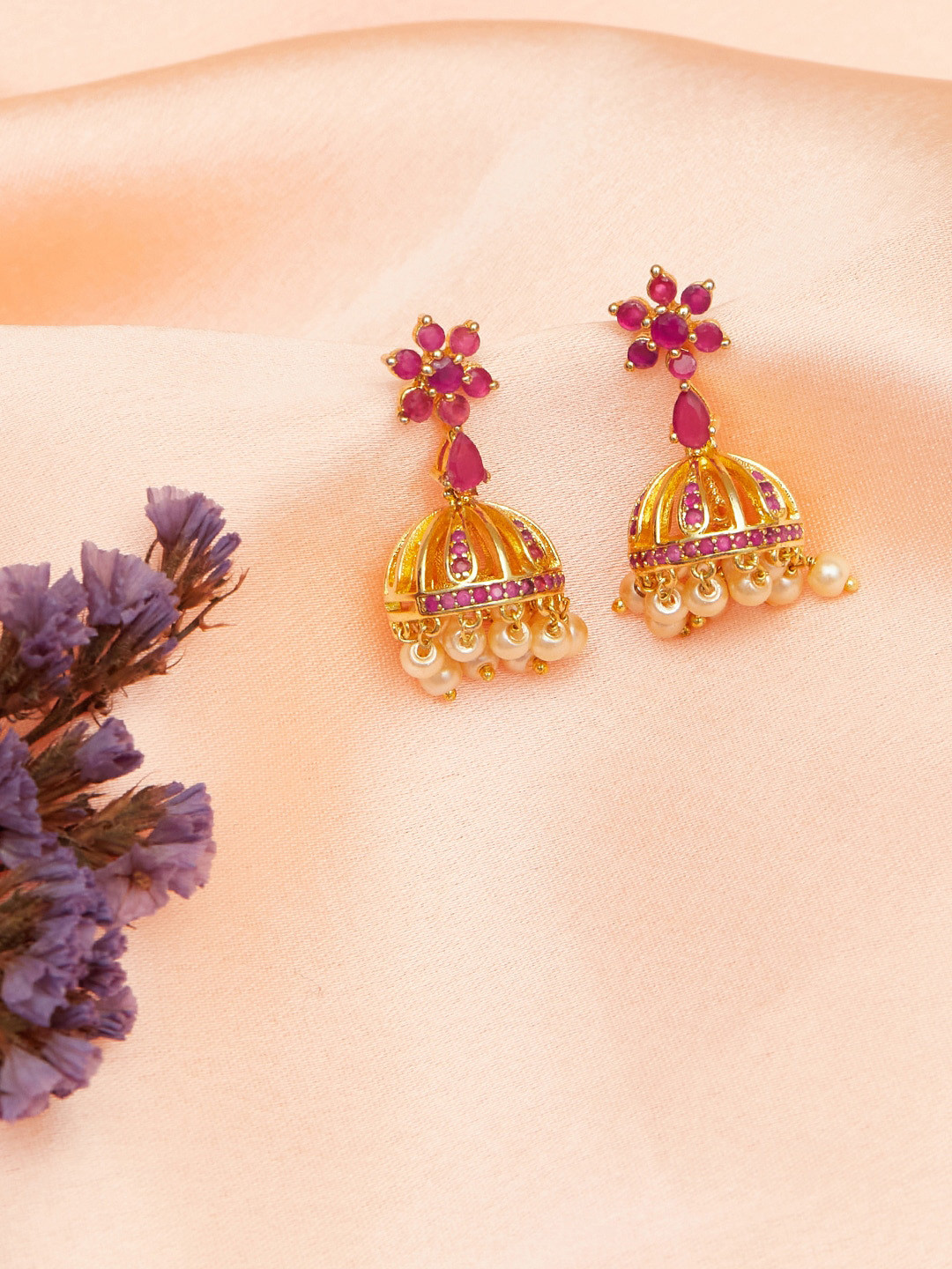 

Voylla Gold-Toned Contemporary Jhumkas Earrings