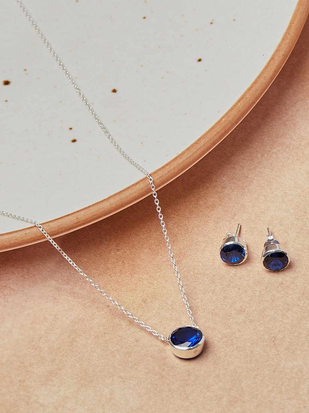 

Studio Voylla Women 925 Sterling Silver Blue Stone Studded Pendant Set