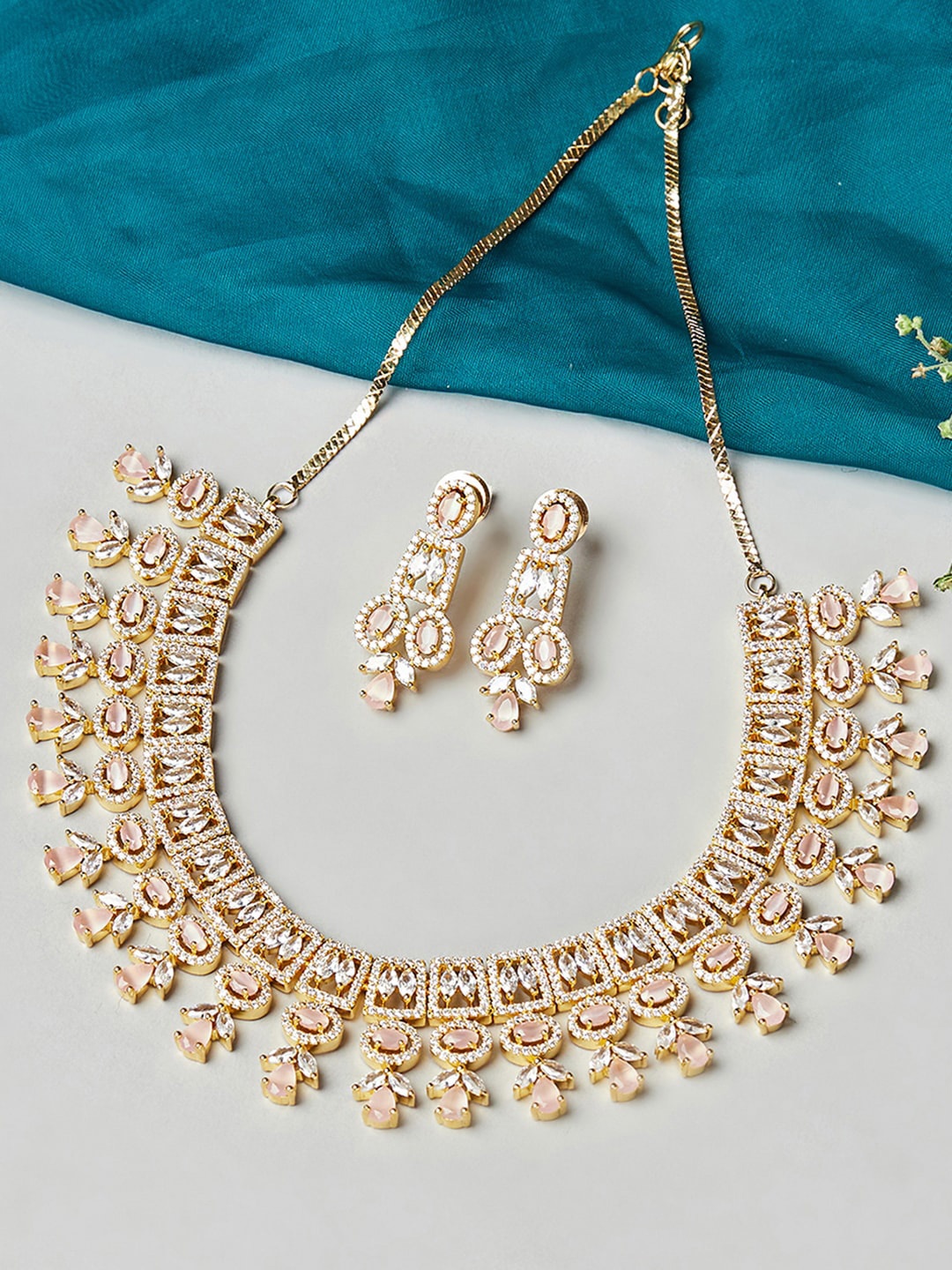 

Voylla Women Gold-Toned Cubic Zirconia Rose Gold-Plated Jewellery Set