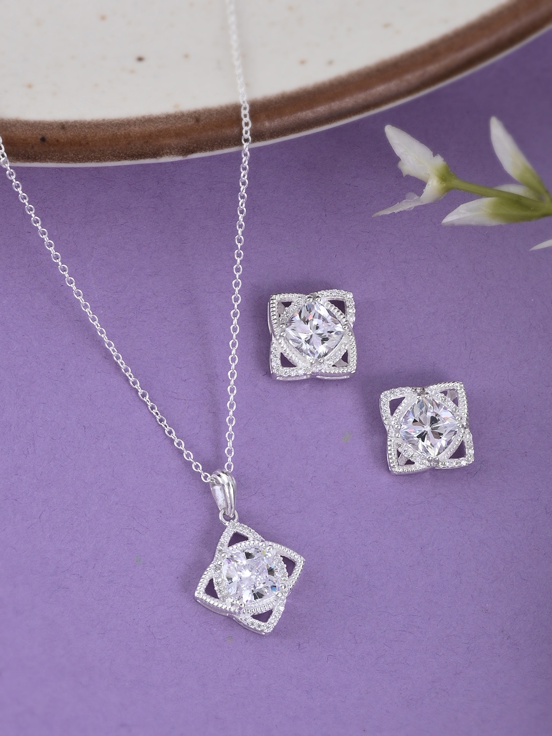 

Studio Voylla 925 Sterling Silver Cubic Zirconia Pendant Set