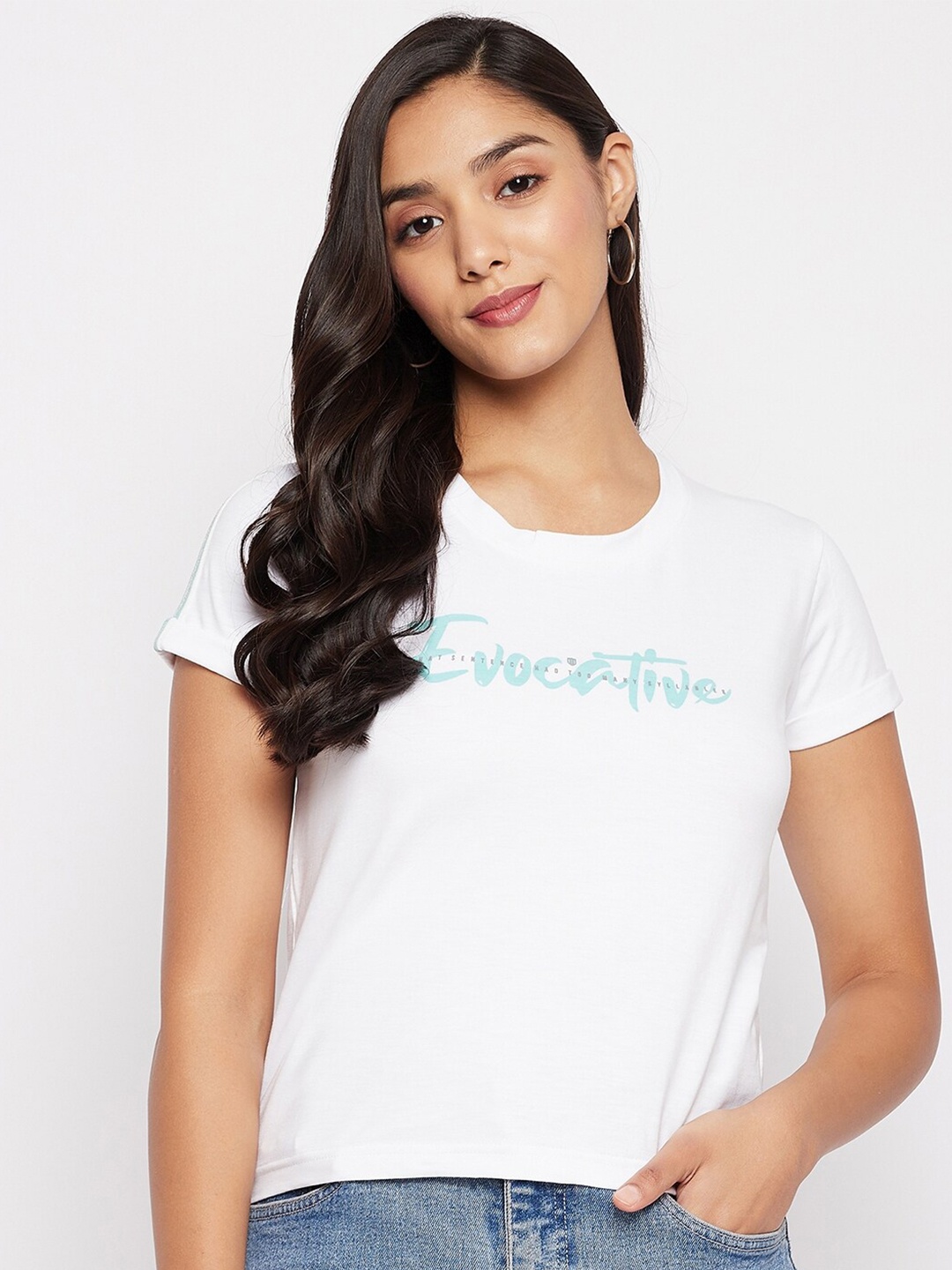 

Duke Women White Solid Cotton T shirt