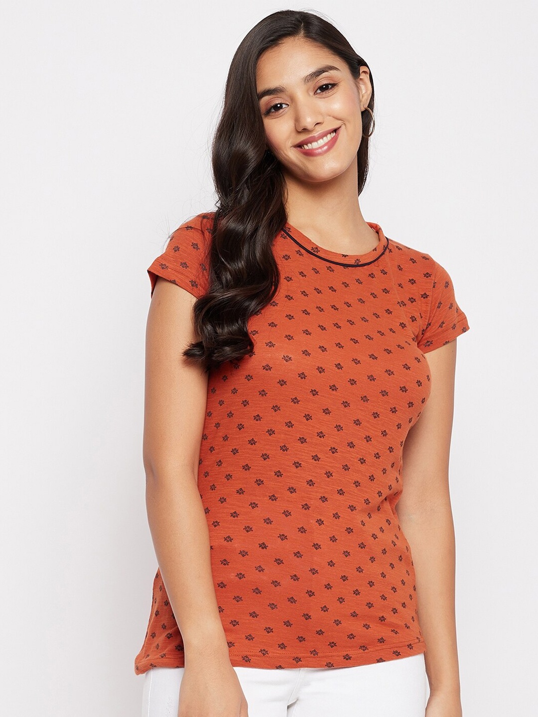 

Duke Orange Geometric Print Top