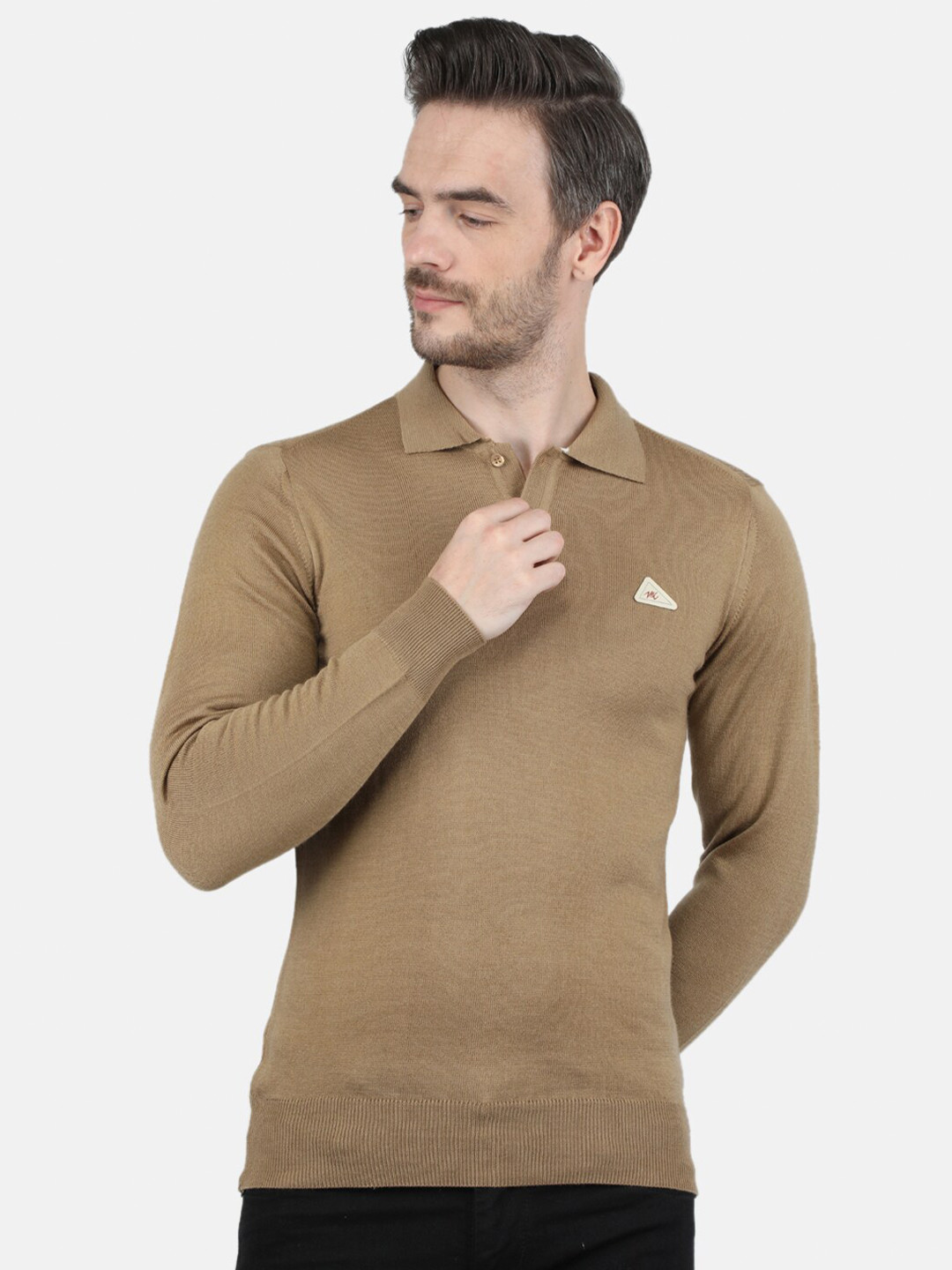 

Monte Carlo Men Tan Blend Wool Polo Collar T-shirt