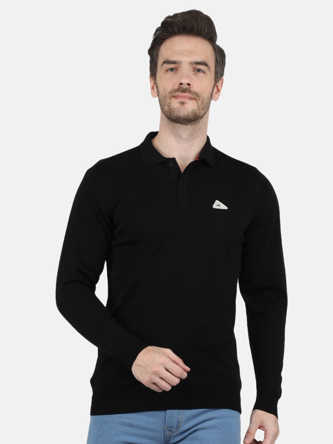 

Monte Carlo Men Black Polo Collar Applique T-shirt