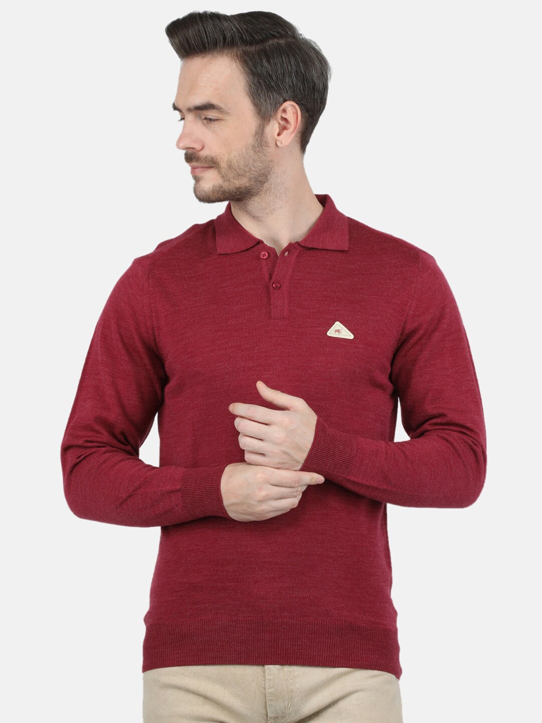

Monte Carlo Men Red Polo Collar Applique T-shirt