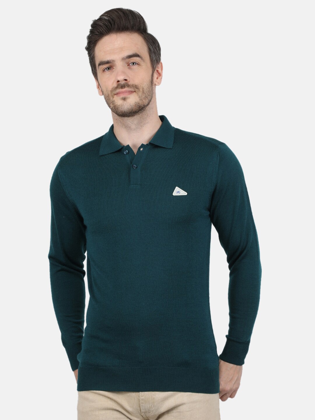 

Monte Carlo Men Green Polo Collar Applique T-shirt