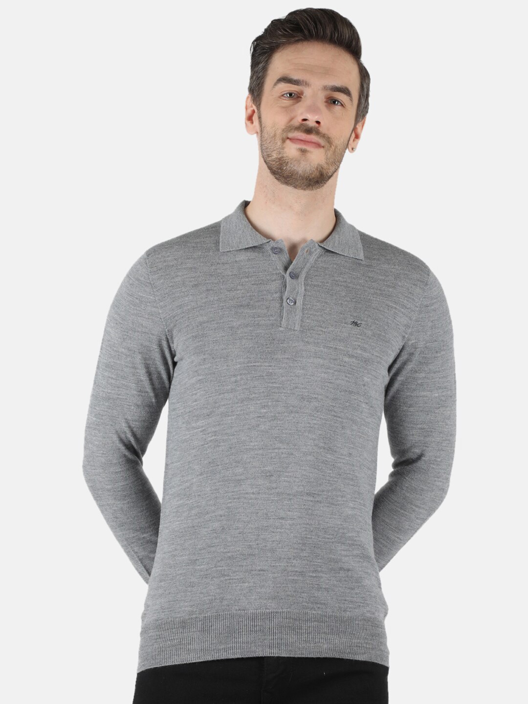 

Monte Carlo Men Grey & gull gray Polo Collar Applique T-shirt